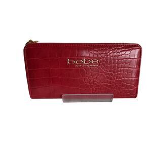 Brand New bebe' Red Gold Zip Around Bi-Fold Wallet